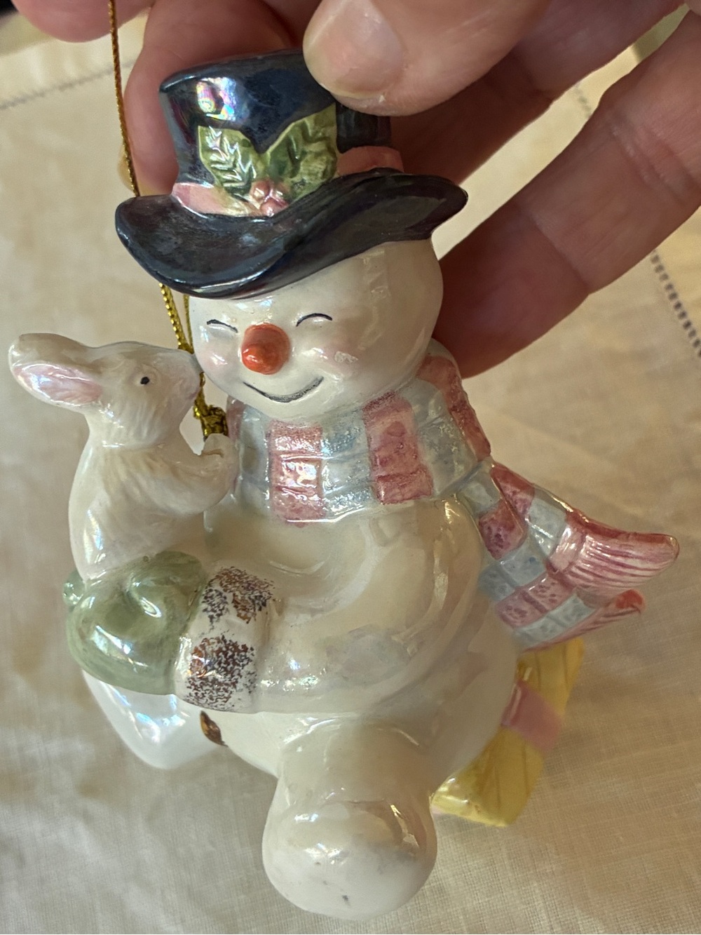 Lenox 2009 Annual Porcelain Snowman Ornament “Snowy Friends", rabbit